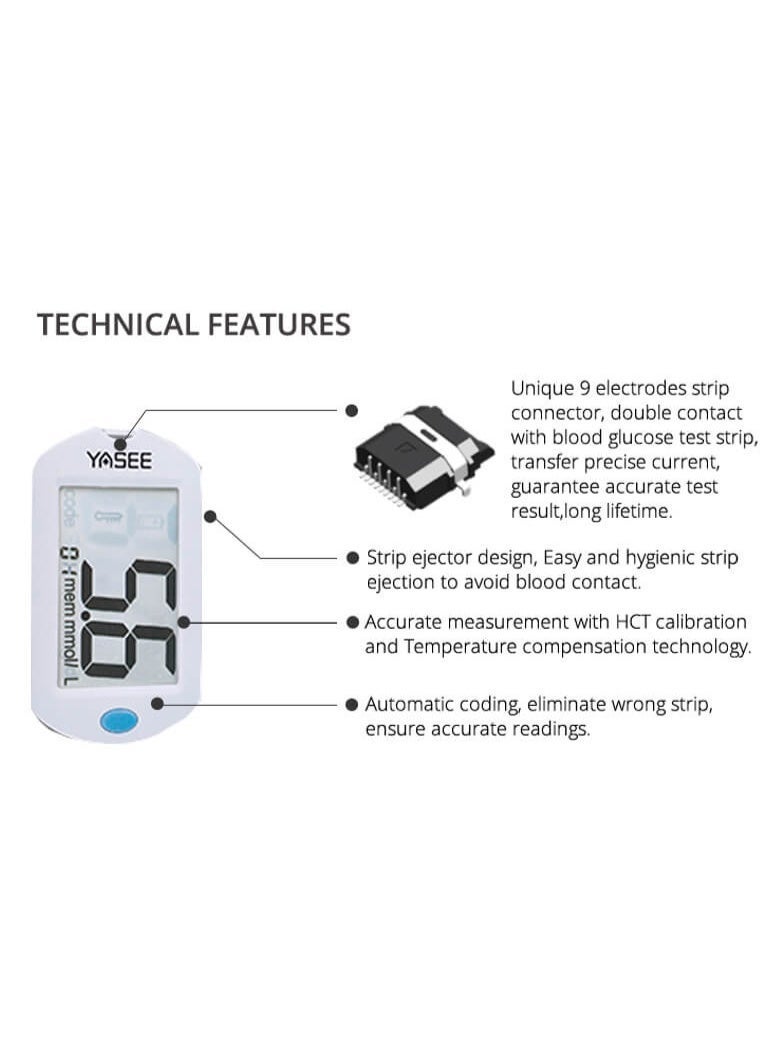 YASEE Blood Glucose Meter Kit – Digital Glucometer with 25 Test Strips, 25 Lancets, Auto Coding, Large LCD Display - Image 5